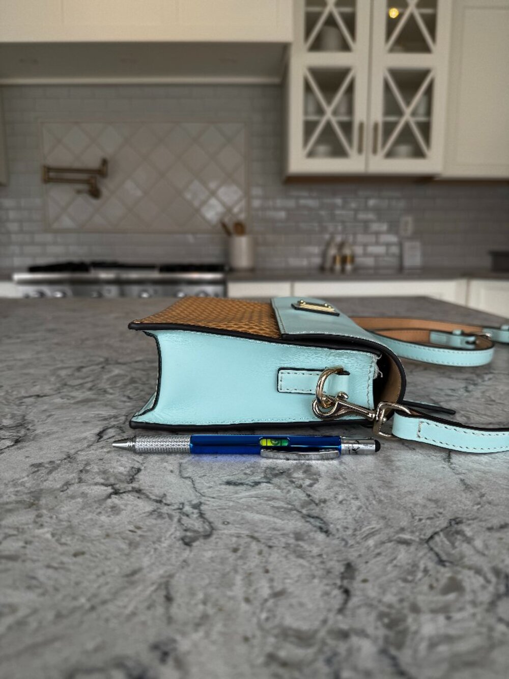 Dooney and Bourke Blue and Faux Wicker Purse and Wallet - Picture 4 of 10